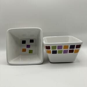(2) Pampered Chef Simple Additions Mosaic Tile 4.5" Square Dip Desert Bowl Nice